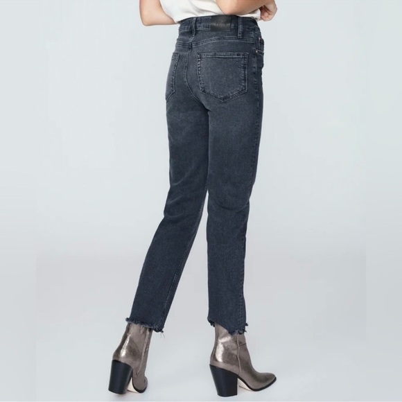 Paige Stella Jeans Straight High Rise Raw Hem Distressed Casual Denim Black 27 - Picture 2 of 13